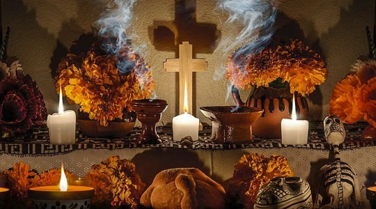 Un pequeño altar del Día de los muertos en México