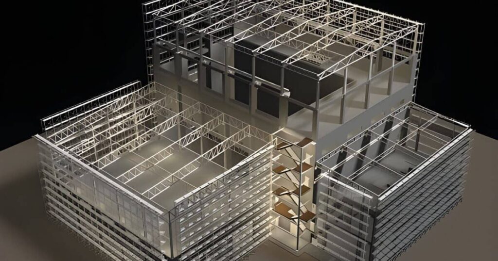 modelo 3d de estructuras metalicas de edificio industrial Modelo 3D de estructuras metálicas de edificio industrial