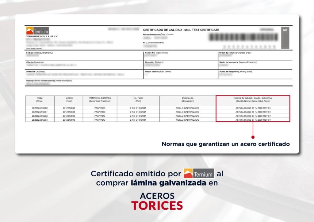 certificado de calidad normas de la lamina Certificado de calidad con normas de lámina galvanizada