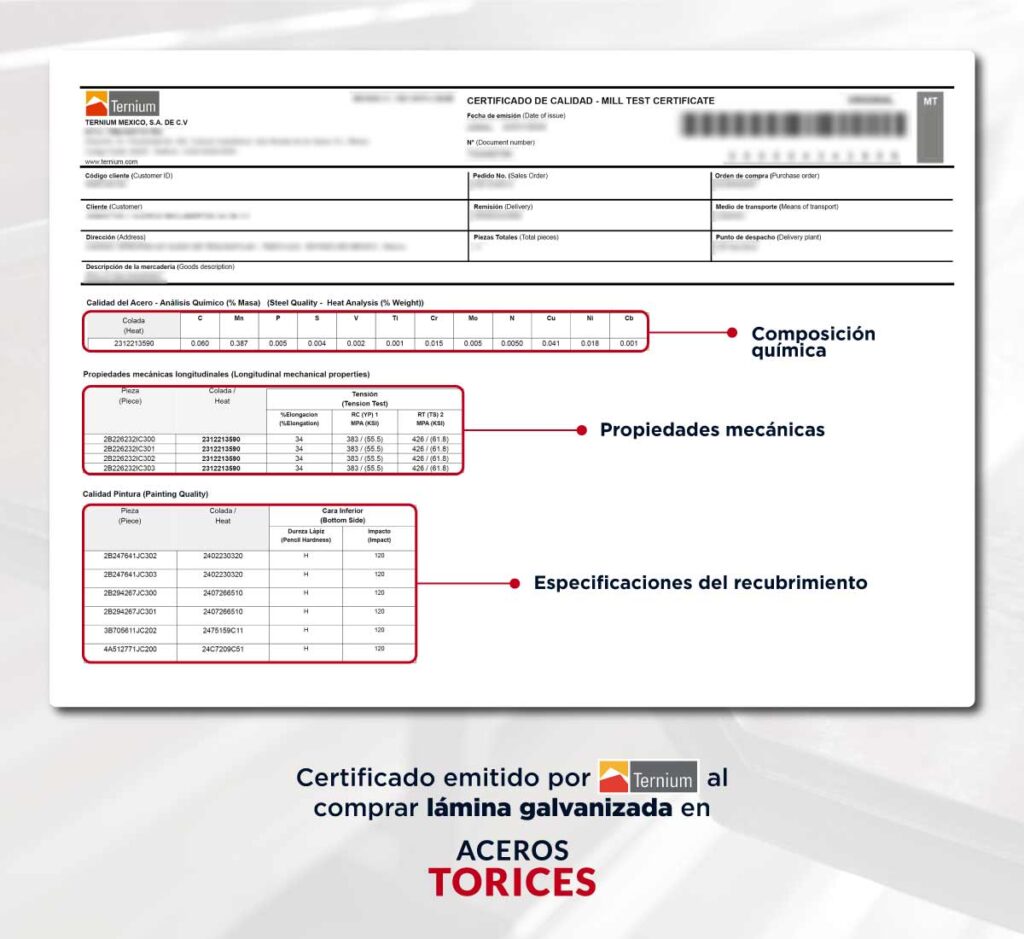 certificado de calidad propiedades de la lamina Certificado de calidad de lámina galvanizada