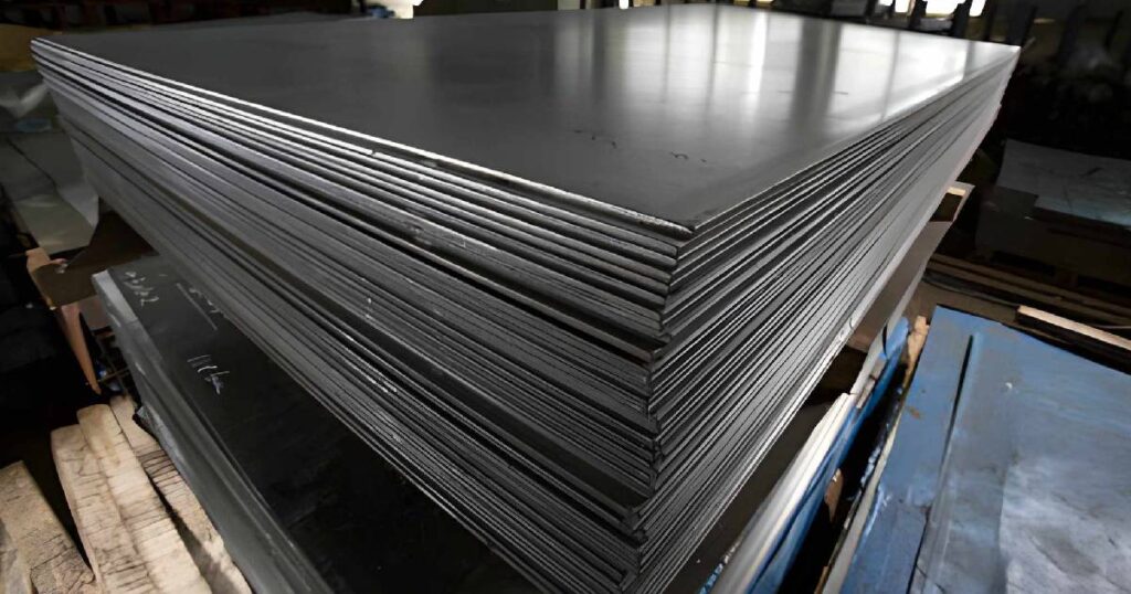 detalle de grosor acero laminas apiladas Láminas de acero apiladas mostrando el grosor uniforme del material