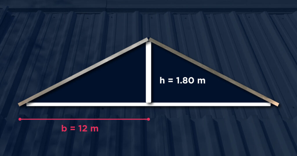 pendiente techo lamina esquema con altura y base Esquema triangular con valores de altura y base - Cálculo de pendiente de techo