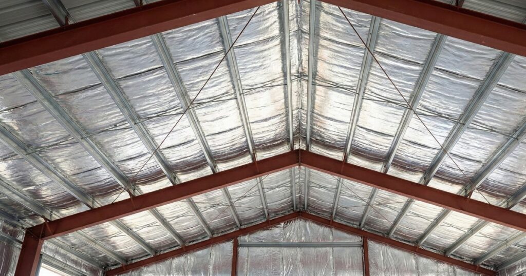 estructura de techo de acero roja con aislamiento termico de aluminio Estructura de techo de acero roja con aislamiento térmico de aluminio