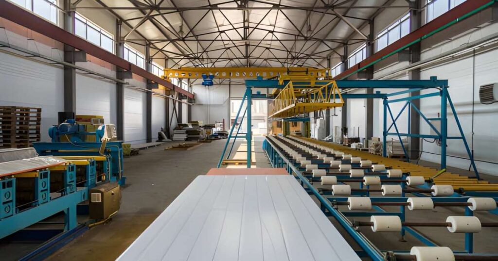 linea produccion industrial panel aislante Línea industrial de producción para panel aislante con lámina exterior