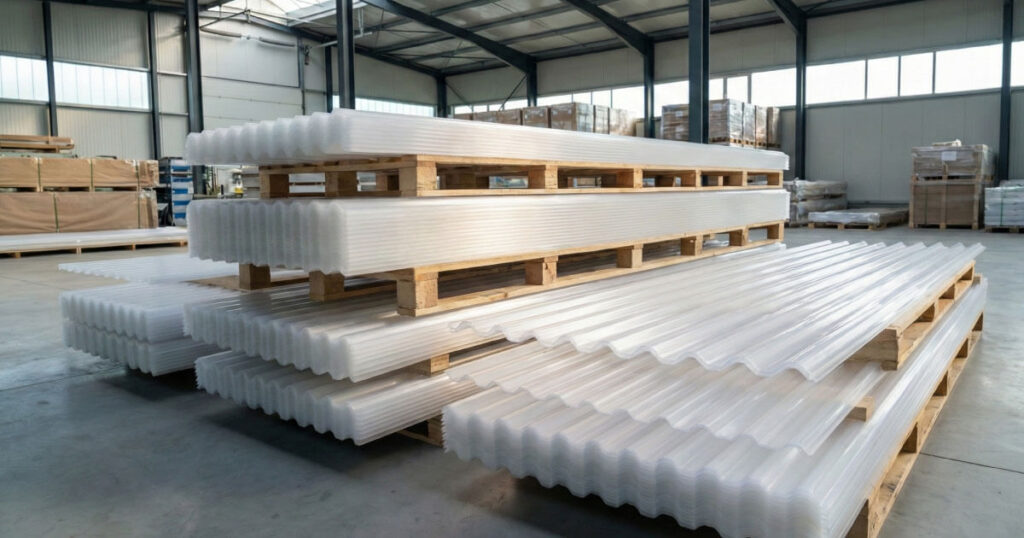 laminas traslucidas en bodega Estibas de láminas traslúcidas colocadas dentro de una bodega