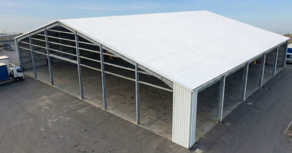 techo con lamina de pvc Techo de una bodega construido con láminas de PVC