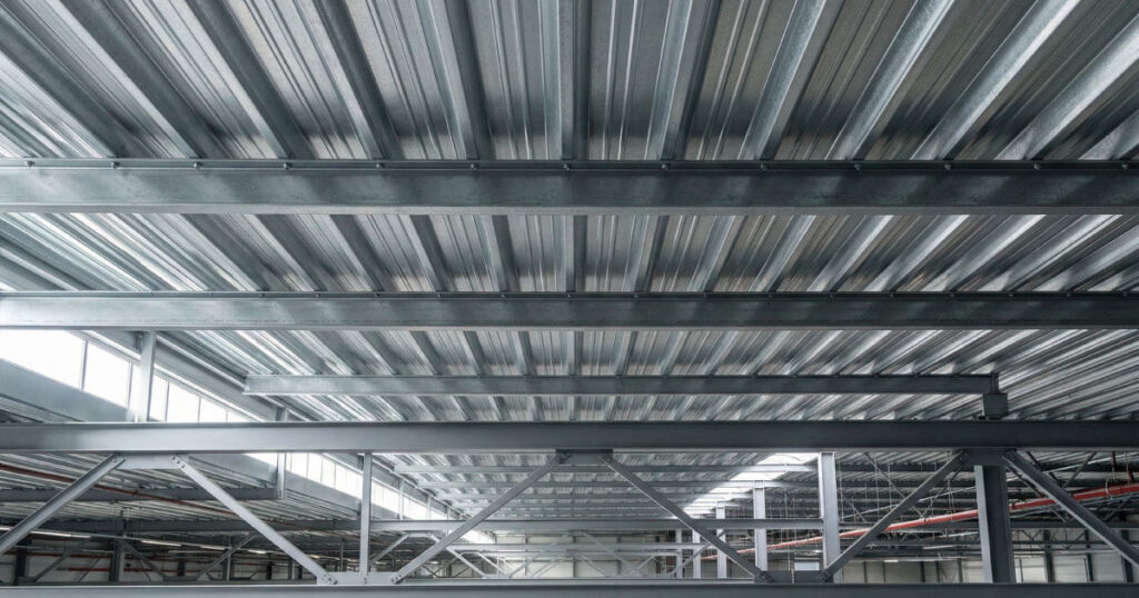 Techo de inmueble industrial construido con lámina de acero